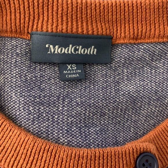 ModCloth Short Sleeve Cardigan Sweater XS Blue Knit Polka Dot Buttons Round Neck - Picture 6 of 6